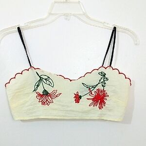 Cider Cropped Camisole Size Large Floral Embroidery  Scalloped Neckline Festival